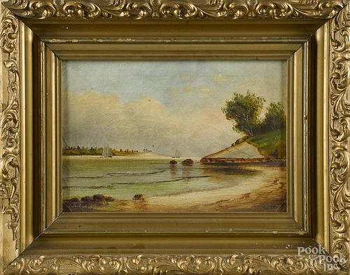 Oil on canvas river landscape, early 20th c., signed D. A. Fisher, 9'' x 12 3/4''.