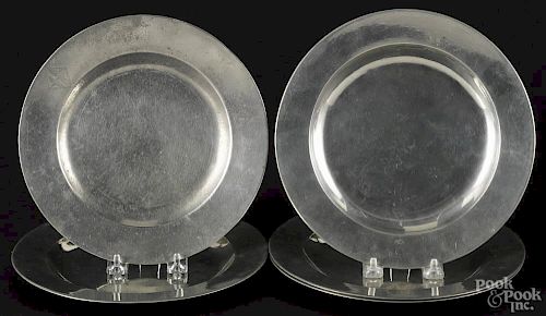 Set of four English pewter plates, bearing the mark of Joseph Spackman, ca. 1764-1782, 9 1/2'' dia.