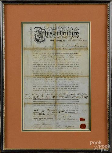 English printed apprenticeship indenture for Peter Byrne, dated 1857, 13'' x 8''.