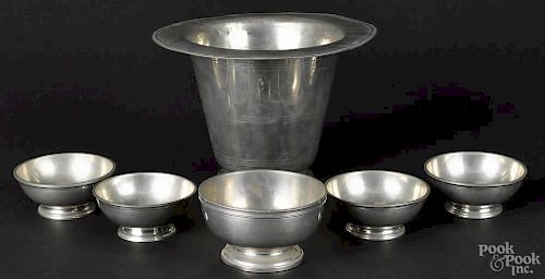 Four English pewter ship's bowls, 19th/20th c., inscribed with the names of the H. M. S. Lion