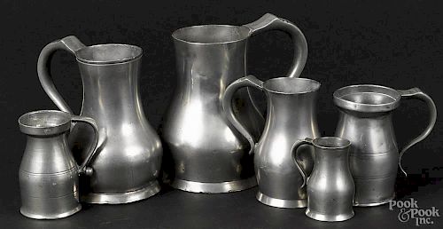 Four associated Channel Islands pewter measures, 19th c., Jersey type and unlidded