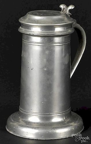 English beefeater pewter flagon, ca. 1650, bearing hallmarks on lid, 9 3/4'' h.