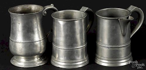 Three English pewter quart tankards, 18th/19th c., makers to include W. R. Loftus, W. Baldwin