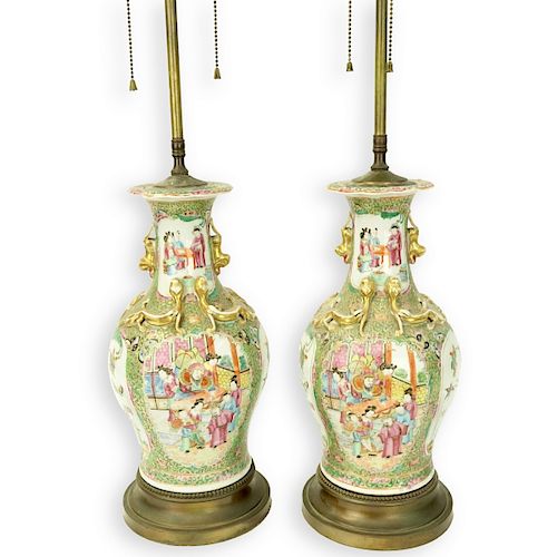 Chinese Rose Medallion Lamps
