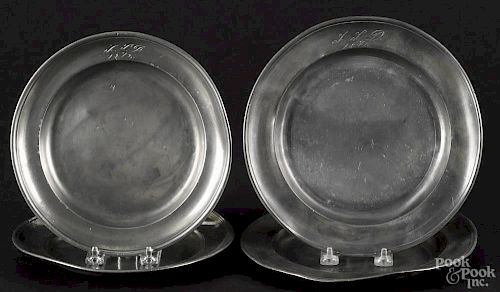 Two pairs of German pewter plates, late 19th c., bearing the mark of H. H.