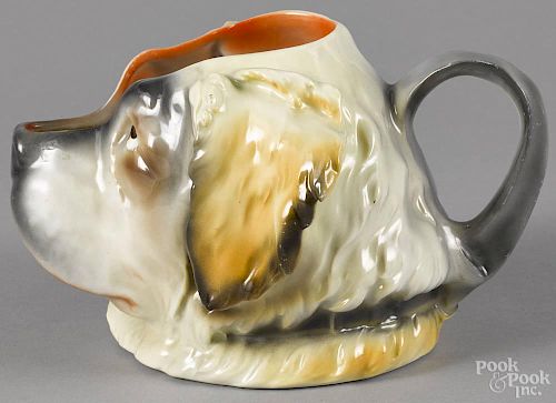 Royal Bayreuth porcelain Saint Bernard water pitcher, unmarked, 5 1/2'' h., 8 1/2'' l.
