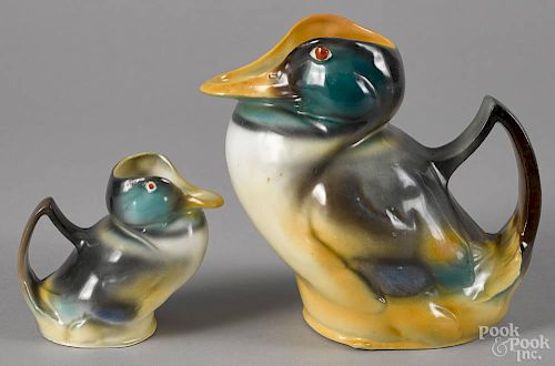 Royal Bayreuth porcelain duck creamer, 3 3/4'' h., and water pitcher, 6 1/2'' h., marked Registered