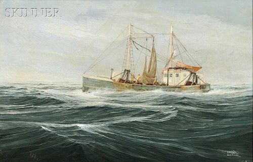 Warren Boucher (American, 1922-1999)    Fishing Vessel Hauling Nets