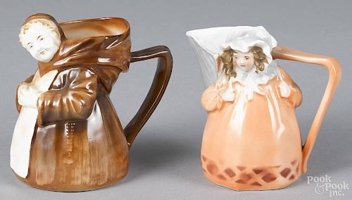 Two Royal Bayreuth porcelain creamers, ca. 1900, to include a monk, 4 1/2'' h.