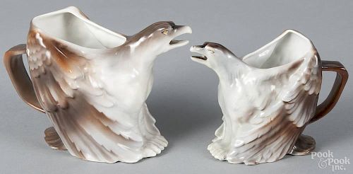Royal Bayreuth porcelain eagle milk pitcher, 4 1/2'' h., together with a creamer, 3 1/2'' h., ca. 1900