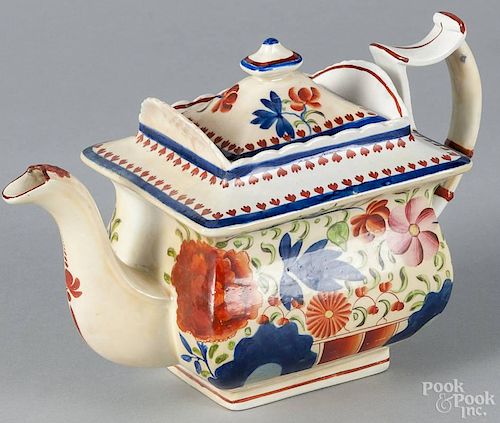 Gaudy Dutch porcelain double rose teapot, 19th c., 6 1/4'' h.