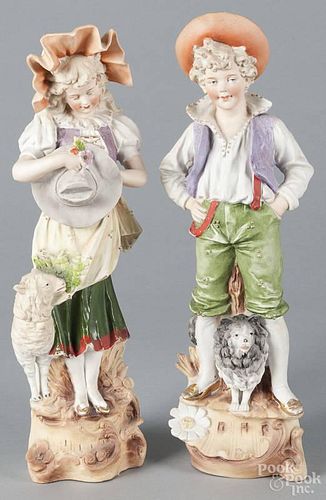 Pair of bisque children figures, 19th c., 16'' h.