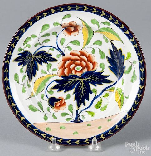 Gaudy Dutch porcelain dove plate, 19th c., 7'' dia.