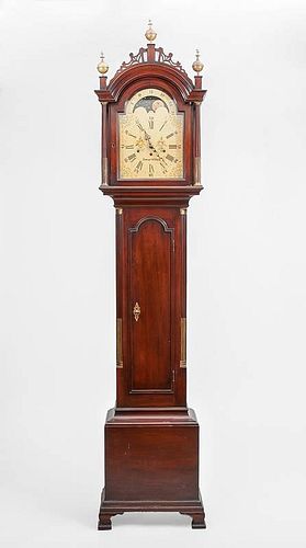 Federal Style Brass-Mounted Mahogany Longcase Chiming Clock