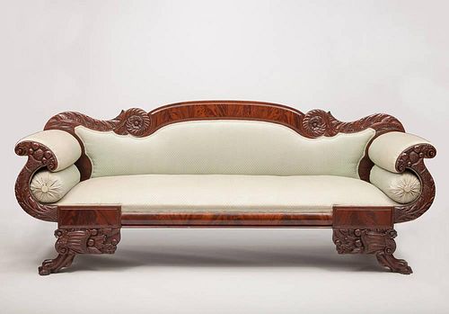 American Classical Carved Mahogany Hall Settee