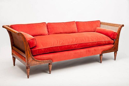 Federal Style Grained Mahogany and Cane Back Settee