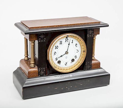 Seth Thomas Grained Wood and Ebonized Mantel Clock