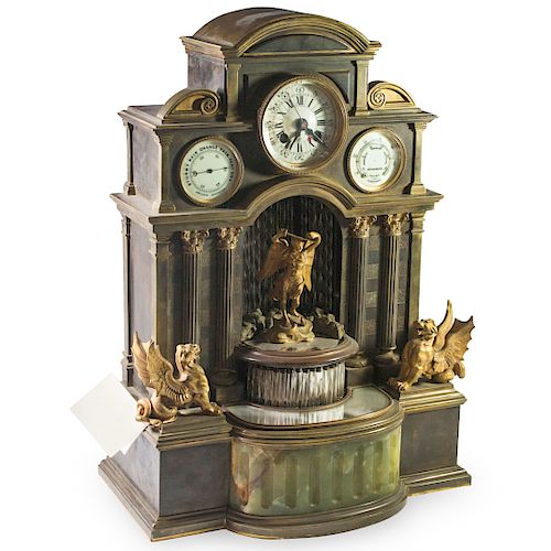 Lanshire Bronze & Onyx Mantel Clock & Barometer
