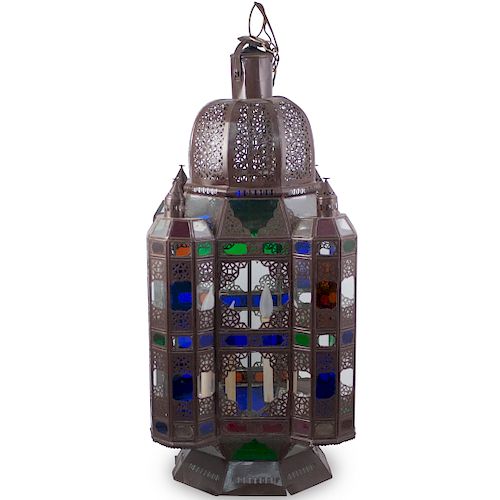 Moroccan Glass and Metal Hanging Lantern
