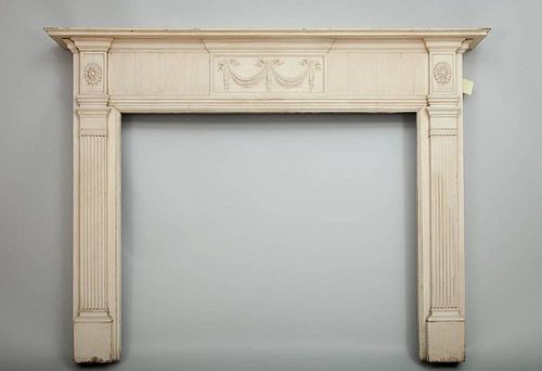 George III Style Carved and Painted Wood Mantelpiece