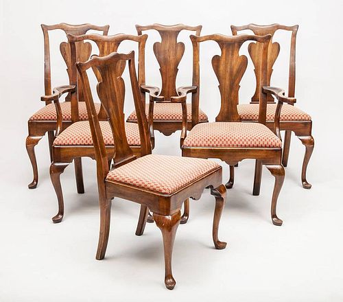 Set of Six George III Style Walnut Dining Chairs, Modern