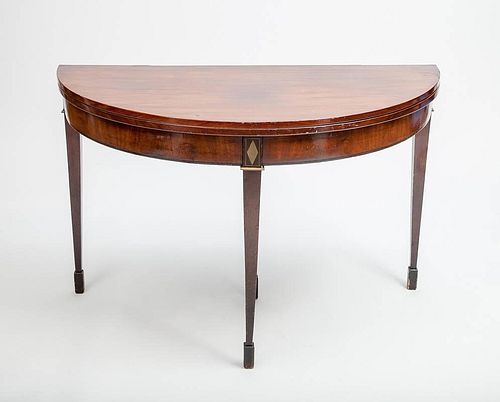 George III Brass-Mounted Mahogany Folding Demilune Games Table