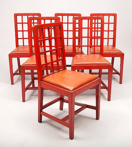Six George III Style Red Painted Side Chairs