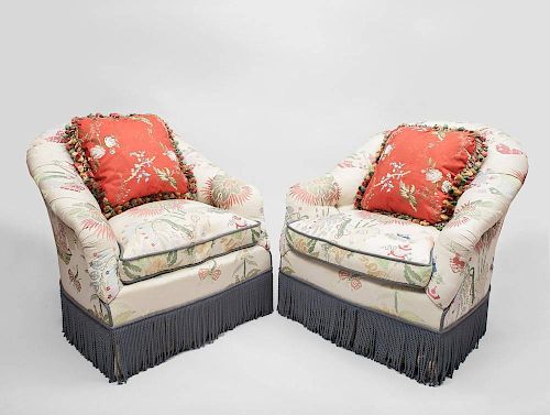 Pair of Chinoiserie Upholstered Tub Chairs