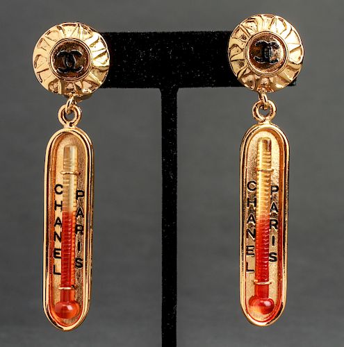 Chanel Runway Thermometer Gold-Tone Earrings