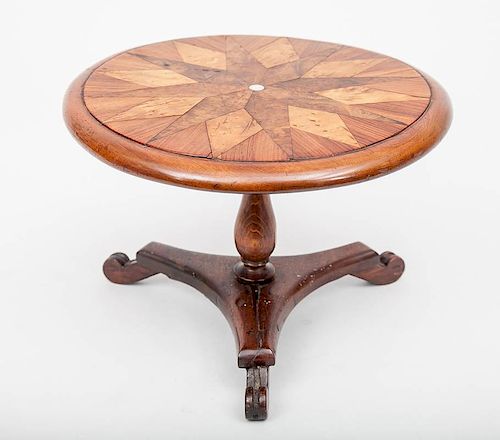 Victorian Star-Inlaid Mahogany Miniature Circular Tilt-Top Pedestal Breakfast Table
