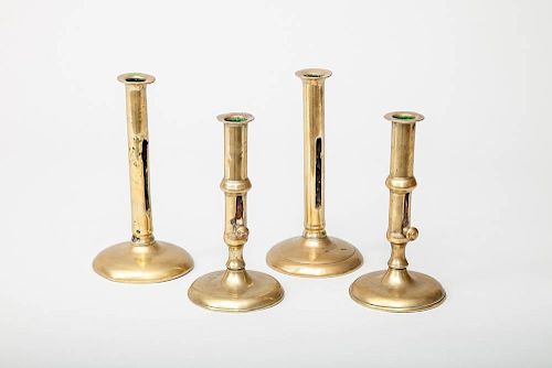 Two Pairs of English Brass Candlesticks