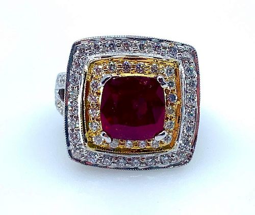Ladies 14K White Gold Ruby and Diamond Ring