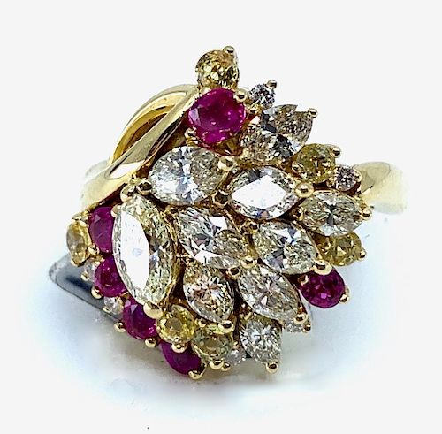 Ladies Multi Color Gemstone and Diamond Ring
