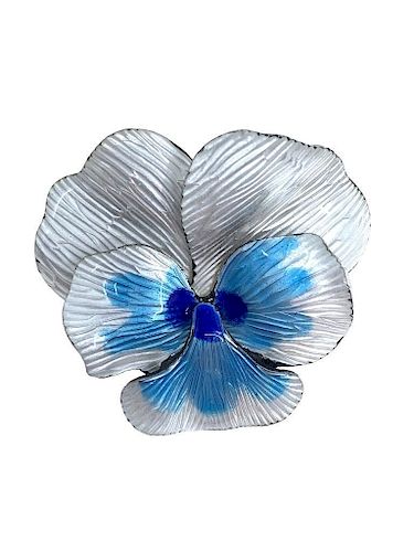 Danish Sterling Silver and Enamel Pansy Brooch