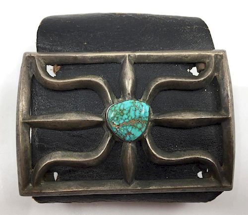 A Tufa Cast Navajo Sterling and Turquoise Ketoh