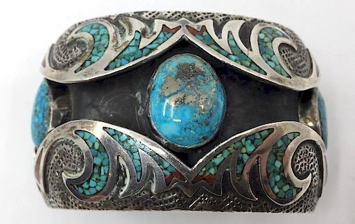 Native American Sterling and Turquoise Cuff Bracelet