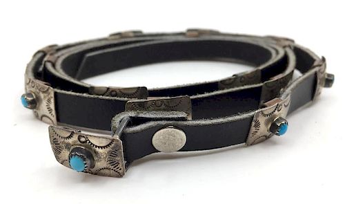 Sterling and Turquoise Concho Belt signed VW