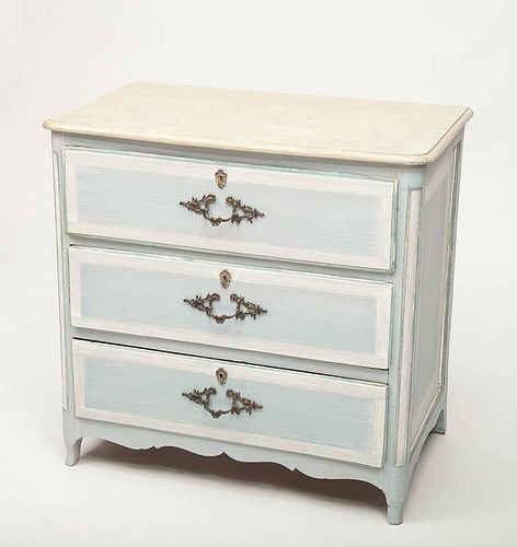 R‚gence Provincial Style Blue-Painted Three-Drawer Commode