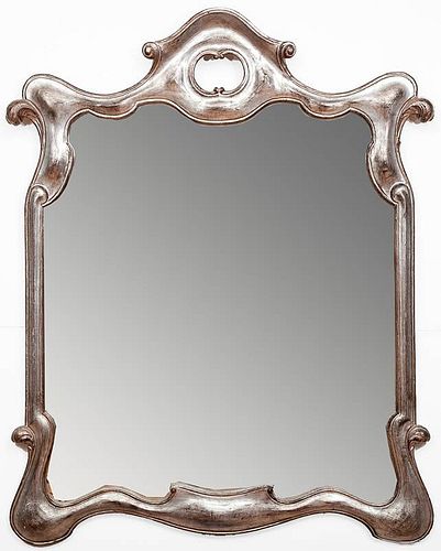 Italian Rococo Style Carved and Silvered Wood Mirror