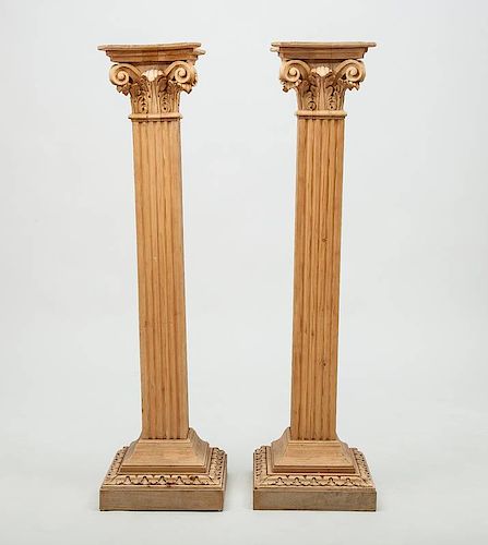 Pair of Neoclassical Style Carved Pine Pedestals