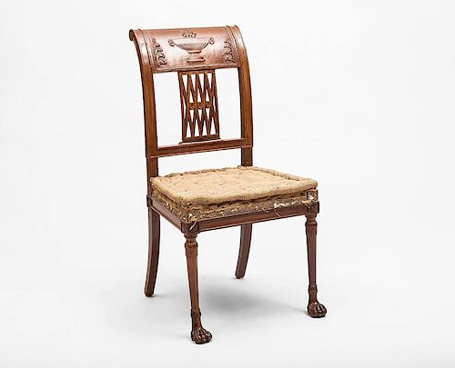 Directoire Style Carved Mahogany Side Chair