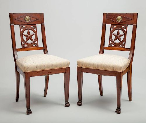 Pair of Directoire Style Carved Mahogany Side Chairs