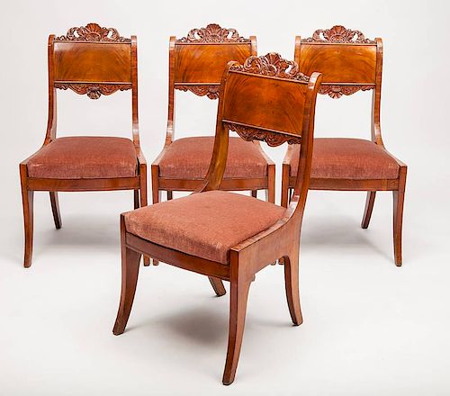 Set of Four Russian Neoclassical Style Mahogany Side Chairs