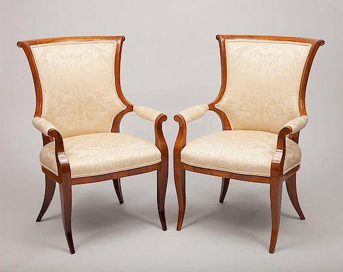 Pair of Biedermeier Style Walnut Armchairs