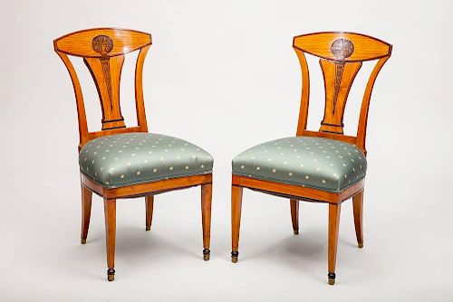 Pair of Eastern European Neoclassical Style Elmwood Side Chairs