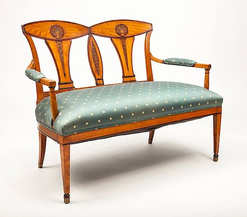 Eastern European Neoclassical Style Elmwood Double-Chair-Back Settee