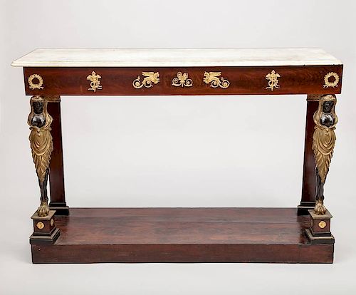 Empire Style Gilt-Metal-Mounted Mahogany Console Table