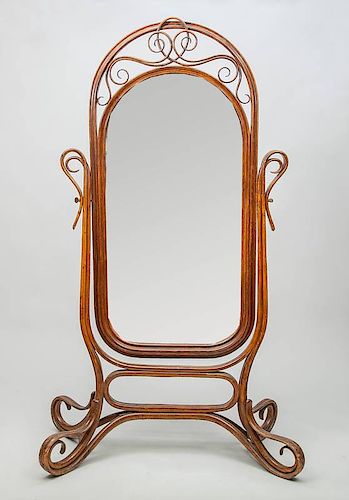 Austrian Bentwood Thonet Style Oak Cheval Mirror