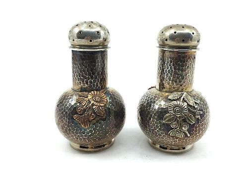 Pair of Kennard and Jenks Hammered Silver Shakers