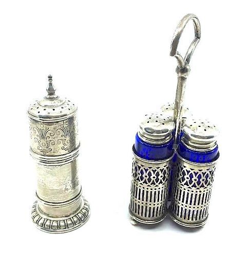 Sterling Silver Shaker Caddy and Another Shaker